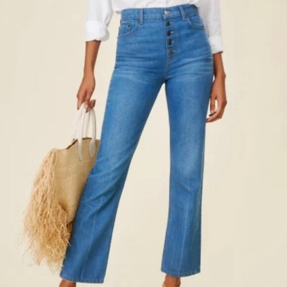 Reformation Cynthia Button Fly High Rise Straight Jeans in Zenia - Picture 2 of 8